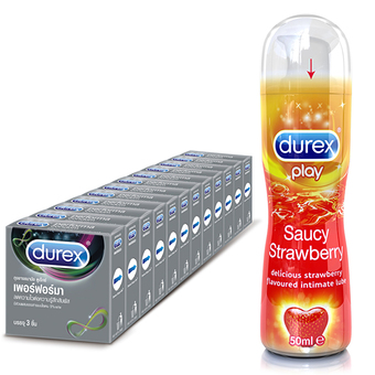 Durex Wholesale Pack Performa Condom 3's x12 box & Play Strawberry 50ml ดูเร็กซ์ ขายส่งยกแพ็ค ถุงยางอนามัย เพอร์ฟอร์มา แบบ 3 ชิ้น 12 กล่อง & เจลหล่อลื่น เพลย์ สตรอเบอรี่ 50มล.