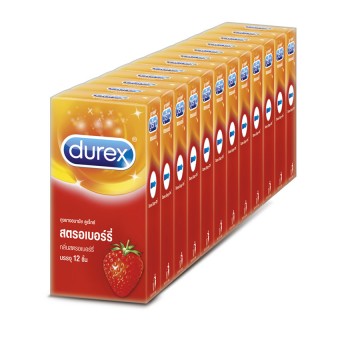 ดูเร็กซ์ ขายส่งยกแพ็ค ถุงยางอนามัย สตรอเบอร์รี่ แบบ 12 ชิ้น 12 กล่อง Durex Wholesale Pack Strawberry Condom 12's x12 box