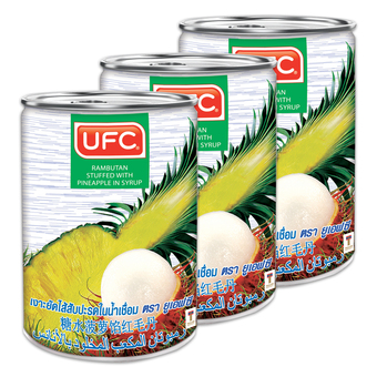 UFC ยูเอฟซี เงาะยัดไส้สับปะรดในน้ำเชื่อม 565 กรัม (แพ็ค 3 กระป๋อง)
