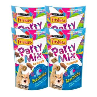 Friskies Party Mix ฟริสกี้ส์ ปาร์ตี้ มิกซ์ ขนมขบเคี้ยวสำหรับเเมว รสบีชไซด์ 60 ก. แพ็ค 4 ชิ้น