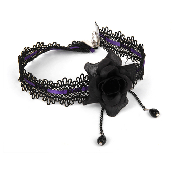 Vintage Lace Clavicle Necklace Fake Collar Neckwear Black Rose