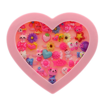 Vanker 36Pcs Cartoon Children Fancy Adjustable Flower Animal Rings Heart/Star Box Set (Heart)