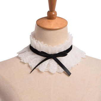 Lace Necklace Ribbon Bowknot Charm Choker Fancy Dress Cosplay Wear (White)