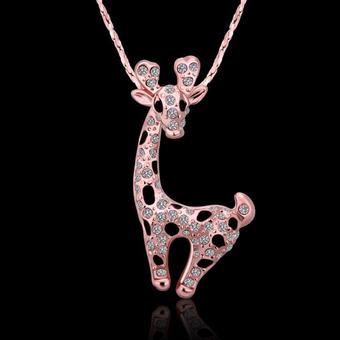 LXBEST Cute Giraffe Rose Gold Czech Stones Inlaid Pendant Necklace - Intl