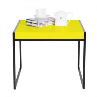 Index Living Mall โต๊ะกลาง 55 ซม. ขอบเหล็กสีดำท๊อปพีวีซีกันน้ำ - สีเหลือง