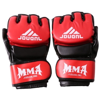 Yingwei 1Pair Leather Boxing Gloves Sport Mittens Black/Red - Intl