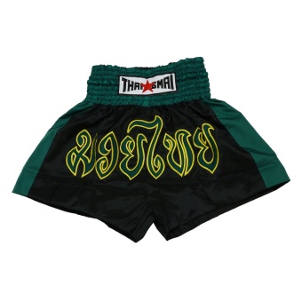 Thaismai กางเกงมวย Thai Boxing Shorts Nylon strip (Black / Green)