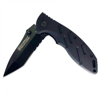 Smith and Wesson Extreme Ops Tactical Knife 440C Stainless Steel Blade has a 58HRC hardness มีดพับใบกึ่งหยัก