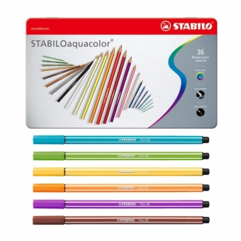 STABILO Aquacolor สีไม้ กล่องเหล็ก ชุด 36 สี + STABILO Pen 68 ปากกาหมึกน้ำ หัวสักหลาด 6 สี สีละ 1 ด้าม