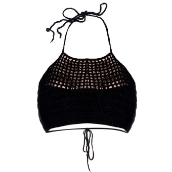 SuperCart Women Halter Hollow Out Lace Up Crochet Knit Beach Swimwear Crop Tops (Black) (Intl)
