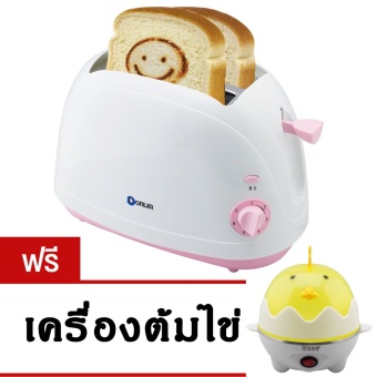GetZhop เครื่องปิ้งขนมปัง Smiley Toaster Donlim รุ่น XB-8773 (White/Pink) แถมฟรี เครื่องต้มไข่ MiMiXiong รุ่น M7 (Yellow)