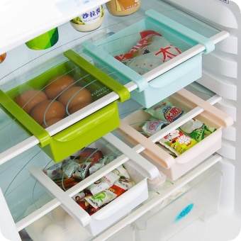 4 PCS Multi-Purpose Space-Saving Refrigerator Sliding Drawer Plastic Kitchen Fridge Storage Rack Freezer Shelf Holder Organization