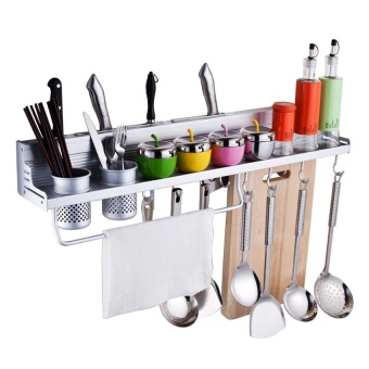 Aluminum Kitchen Storage Rack Pantry Pan Pot Organizer Cookware Holder Hooks Spice Dinnerware Shelf