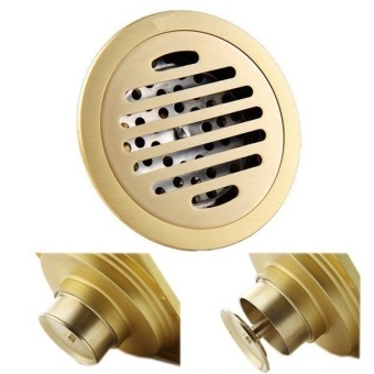 Connect ตะแกรงดักกลิ่นกลม ทองเหลือง รุ่นกันกลิ่น กันแมลง 100% Floordrain กลม (Gold)