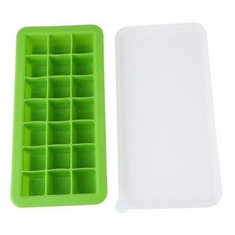 LALANG 21 Cube Silicone Ice Cube Tray with Lid Ice Maker Jelly Pudding Mold (Green)