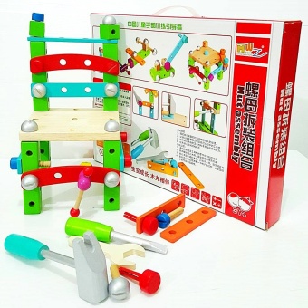 Todds & Kids Toys ของเล่นไม้ชุดช่างประกอบ ขันน็อต โต๊ะ เก้าอี้ รถเครน หุ่นยนต์