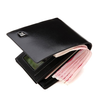 Bostanten Men's Cow Leather Bifold Wallet with Deluxe Credit Card Flip Pocket (Black)
