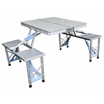 Innovation โต๊ะปิคนิคอลูมิเนียม พับเก็บได้ KOMMET รุ่น PX-028-MX(ขาไขว้) ขนาด 4 ที่นั่ง กันน้ำ ทนความร้อนได้ สีบรอนด์เงิน