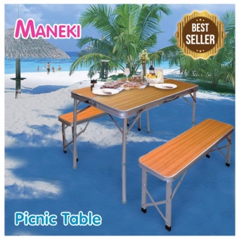 Maneki โต๊ะปิคนิค โต๊ะปิคนิคพับได้ โต๊ะพับ โต๊ะสนาม โต๊ะเก้าอี้ ปิคนิค Camping Table Camping Chair รุ่น PST-3003AL (สีน้ำตาลลายไม้บีช)