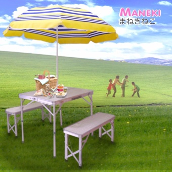Maneki โต๊ะปิคนิค โต๊ะปิคนิคพับได้ โต๊ะพับ โต๊ะสนาม ตั้งแคมป์ โต๊ะเก้าอี้ ปิคนิค Camping Table Camping Chair รุ่น PST-3002AL (สีขาวนวลลายไม้Ash)