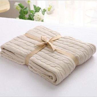 Solid Color Throw Blanket Cotton Knitted Thread Blankets Washable Manta Spring Autumn Sofa Blanket Cobertor ( Beige ) 120x180CM - intl