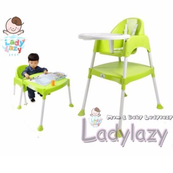 Ladylazy โต๊ะเก้าอี้กินข้าวเด็กทรงสูง 3in1 สีเขียว
