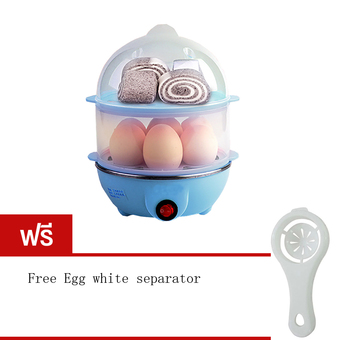 Tmall เครื่องต้มไข่ หม้อนึ่งอเนกประสงค์ 2 ชั้น (Blue) Free Egg white separator