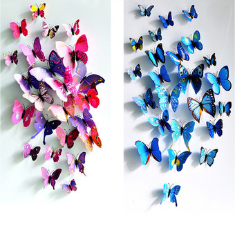 72pcs 3D Butterfly Wall Sticker Fridge Magnets (Blue &amp; Hotpink) (Intl)