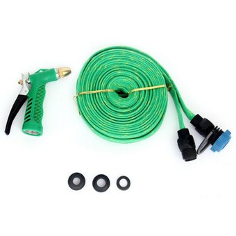 Rhino Brand สายฉีดน้ำผ้าไนลอน พร้อมหัวฉีดแรงดันสูง 10 M. - Green