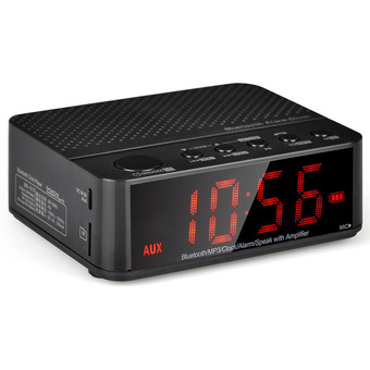 Wireless Desktop Bluetooth Alarm Clock Stereo Speaker with FM Radio Supported TF Card (Black)