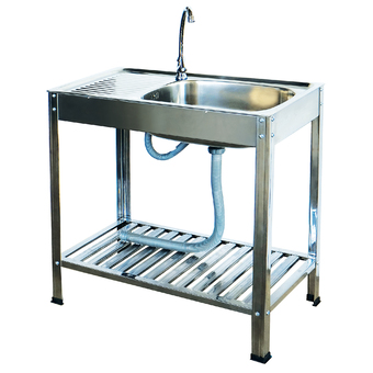 Dyna Home ซิ้งค์ล้างจาน หนึ่งหลุม สแตนเลส อ่างล้างจาน มีที่พักจาน sink หนา 0.6mm.พร้อมขาและชั้นวาง รุ่น DH-7545-T