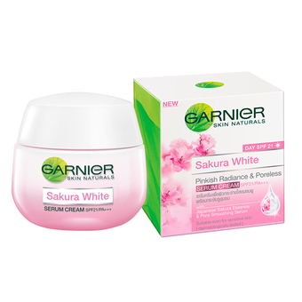 GARNIER ซากุระ ไวท์ เซรั่มครีม เอสพีเอฟ21/พีเอ+++ 50 มล. (สูตรกลางวัน) Sakura White Pinkish Radiance &amp; Poreless Serum Cream (Day)