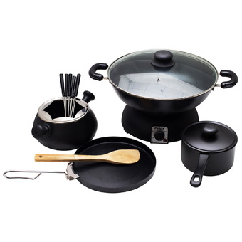 GetZhop หม้อสุกี้ หม้อฟองดูว์ เอนกประสงค์ Set 10ชิ้น Funix / Fondue รุ่น KL18-51 (Black)