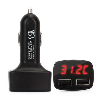 ATM อุปกรณ์ชาร์จไฟ USB วัดไฟ วัดอุณหภูมิ ในรถยนต์ 4 in 1 Dual USB Car Charger Adapter (สีดำ)