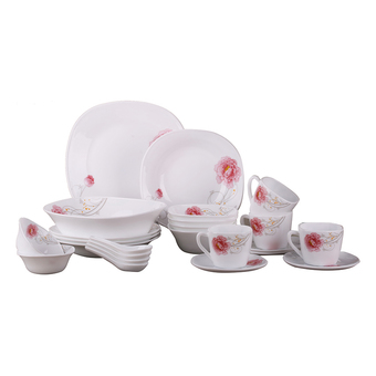 SP Glassware ชุดจานชามเนื้อแก้ว Opal ลาย Blossom Carnation 24 ชิ้น