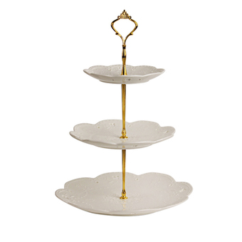 Set of 3 Tiers Cake Plate Stand Handle Fitting Party Crown Rod Gold (Intl)