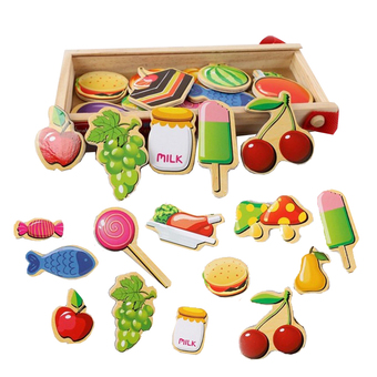 Wood Toy ของเล่นไม้ Magnetic Wooden Puzzle Food เเม่เหล็กรูปอาหาร