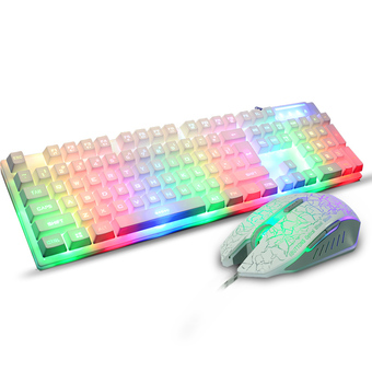 104-Keys 7 Rainbow Color Backlight LED Wired Mechanical Gaming Keyboard USB Game Mouse with Flip Roller Changeable LED Colors - Intl