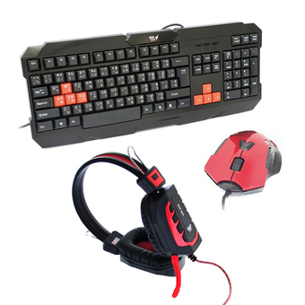 MD-TECH ชุดคีย์บอร์ดเม้าส์ Keyboard kb222+Mouse m103 + หูฟังพร้อมไมค์ MD-810 (สีดำ/แดง)