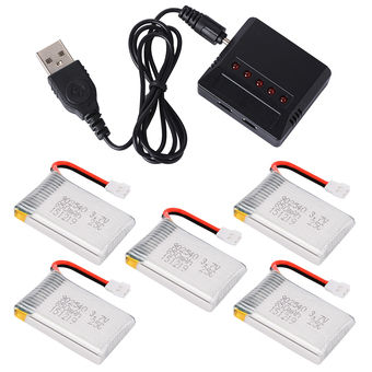 แบตเตอรี่ 3.7V 850mAh 25C พร้อมเครื่องชาร์จ สำหรับ Syma X5SW X5SC Quadcopter (5 ชิ้น)