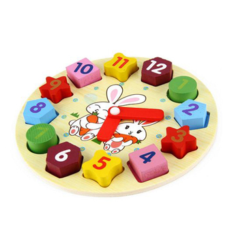 Wooden Toys นาฬิกาบล็อกไม้รูปทรงเลขาคณิต เรียนรู้เวลา24ชม.