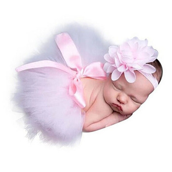 Newborn Baby Photography Prop Infant Costume Bowknot Tutu Skirt Headband Light Pink (Intl)