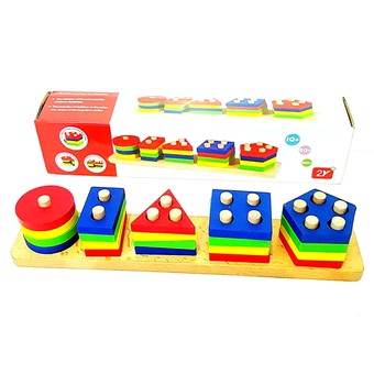 Todds &amp; Kids Toys ของเล่นไม้ สวมหลักรูปทรงเลขาคณิต
