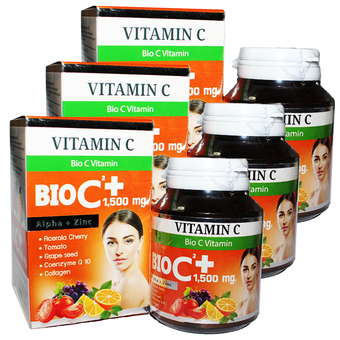 BIO C Vitamin Alpha+Zinc 1,500 mg. ไบโอ ซี วิตามิน ขนาด 30 เม็ด (3 กล่อง)