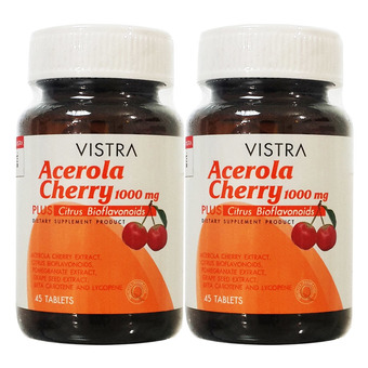 Vistra Acerola Cherry 1000 mg 45 เม็ด (2 ขวด) วิสทร้า อะเซโรลาเชอร์รี่ 1000 มก.