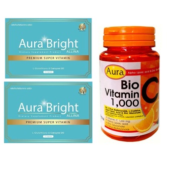 Aura Bright Super Vitamin + Aura Bio Vitamin C 1,000 mg. ลดสิว ผิวใส สุขภาพดี มีออร่า