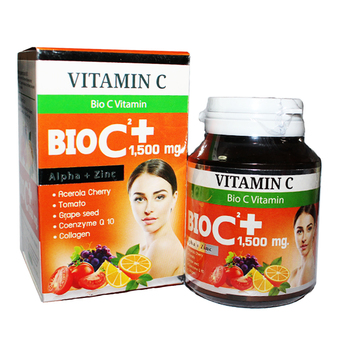BIO C Vitamin Alpha+Zinc 1,500 mg. ไบโอ ซี วิตามิน ขนาด 30 เม็ด (1 กล่อง)