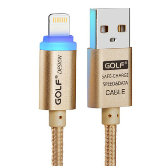 Golf Metal LED Quick Charge &amp; Data Cable สายชาร์จ Lightning สำหรับ iPhone 5 / 5C / 5S / 6 / 6 Plus / iPad สายถัก (สีทอง)