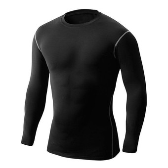 LANBAOSI Men&#039;s Excercising Top Breathable Long Sleeves Compression Tight Shirt (Black)