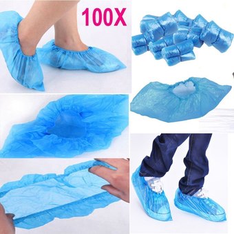 100Pcs Blue Disposable Plastic Carpet Cleaning Waterproof Overshoes Shoe Covers